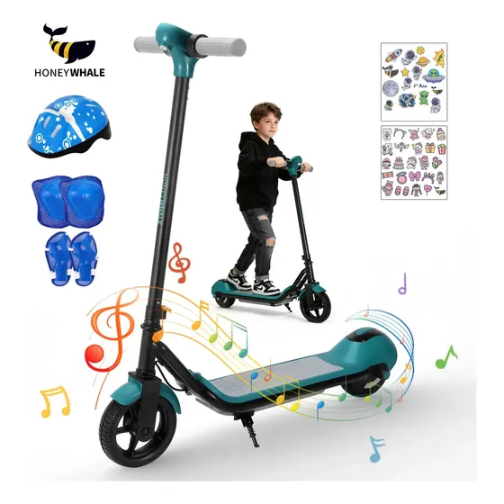 HONEYWHALE E2 Patinete Elétrico Infantil, 138W-15KM/H-8KM, Motor-Velocidade-Autonomia, Adequado para Meninos e Meninas dos 6 aos 12 anos, com Luzes LED Multicoloridas, Pneus Sólidos de 6,3 Inch Verde