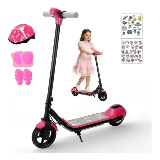 HONEYWHALE E2 Patinete Elétrico Infantil, 138W-15KM/H-8KM, Motor-Velocidade-Autonomia, Honey Whale Crianças Patinete com Luzes LED Multicoloridas e Pneus Sólidos de 6,3 Inch Rosa