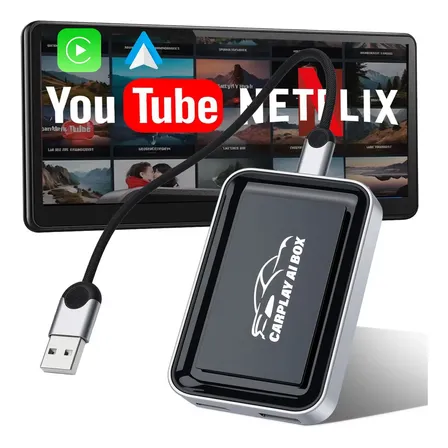 Reprodutor de vídeo Ai Box Wireless Car Play para streaming de Netflix/YouTube/TikTok para visualização de carro Suporte de vídeo 4K de banda dupla Wi-Fi para Carplay de fábrica e Android Auto