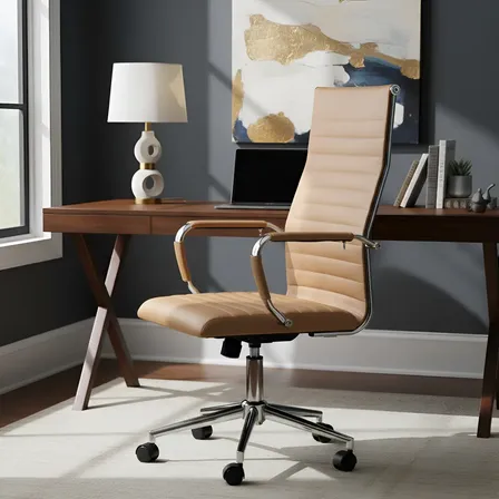 Cadeira Esteirinha De Escritório Presidente Charles Eames Cor Bege Material Do Estofamento Couro Sintético
