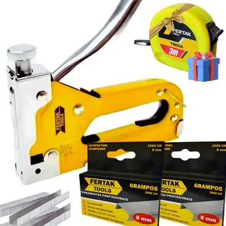 Grampeador Tapeceiro Profissional Fertak 4-14mm + 2200 Grampos + Trena