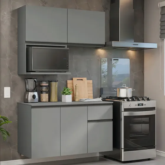 Armário Cozinha Compacta 120 Cm Suspensa Nice Madesa 06 Ci Cinza