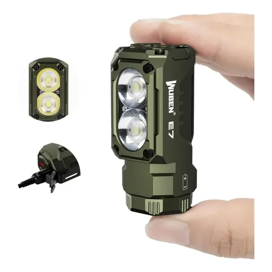 Wuben E7 Lanterna Edc Dois Leds Base Magnética 1.800 Lúmens Branco Verde-musgo