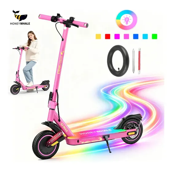 Honeywhale S2 Max Patinete Elétrico Adulto, 500w-32km/h-22km-120kg,velocidade-juvenil-dobrável-autonomia-carga, Scooter Elétrica Com Suspensão Dianteira,suporte Para Celular,câmara De Ar E Bolsa Rosa
