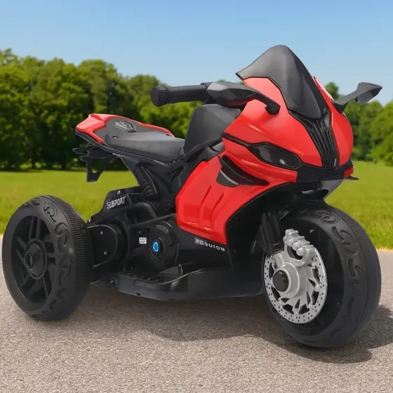 Mini Moto Elétrica Infantil Brinq Kids 6V Vermelha com Pedal e Luz LED