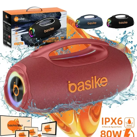 Basike Caixa de Som Portátil Com Bluetooth Boombox 80W 8000Mah 10hrs Sem fio IPX6 À Prova D'água Com Bateria Recarregavel Luz RGB Hifi TWS Bass Forte Áudio de Alta Qualid Para TV Festa Casa - Rosa