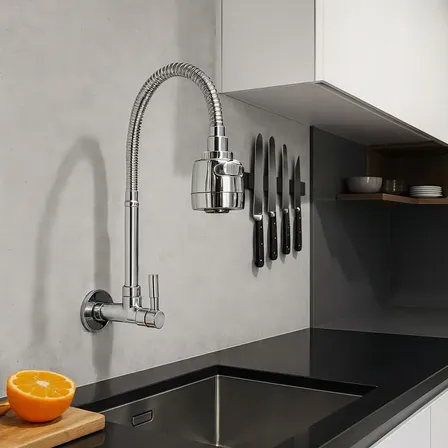 Torneira Gourmet de Parede Dex, Bica Móvel e Flexível, para Cozinha e Área Gourmet