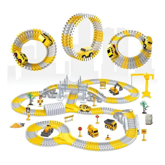 Pista De Carrinhos Construção Brinquedo Infantil 345 Peças Amarelo