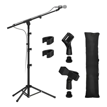 Pedestal Girafa Microfone Brisabras Tripé Multirotação Preto 360°