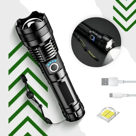 Lanterna Tática T9 Led Recarregável Mais Potente Do Mundo Alto Brilho Zoom Xhp Preto Luz Branca Holofote Pesca Sítio Fazenda Nixzen