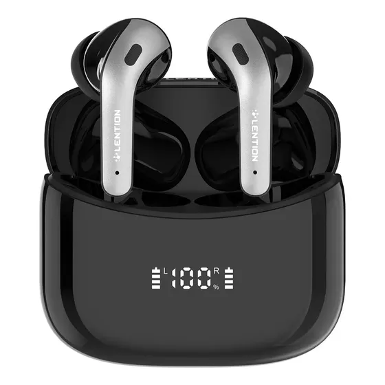 Fone De Ouvido Tws Sem Fio Lention T3 Bluetooth 6.0 Grave Potente Drivers 13mm 48h Bateria Carregamento Intra-auricular Isolamento Superior Ipx5 Com Mics Display Led Preto