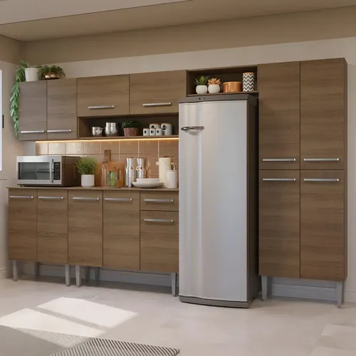 Armário De Cozinha Completa 293cm Emilly Madesa 011 Cor Rustic