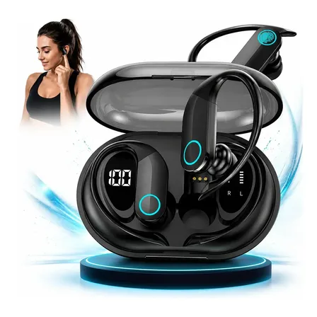 Fone De Ouvido Bluetooth Tws Esportivo Com Gancho Para Academia E Corrida Preto