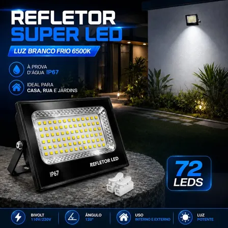 Kit 5 Refletores Super Led 200w Holofote Ip67 Prova D'água Carcaça Preta Luz Branco Frio 6500k Bivolt 127/220v Preto 127/220v Preto Branco-frio
