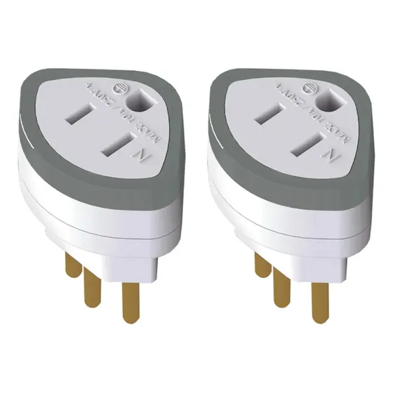 Kit 2 Adaptador De Tomada Americano 2 Pino Chatos 1 Terra Para 2 Redondo Padrão Para Brasileiro Tripolar 10a 250v