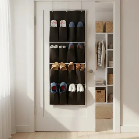 Organizador Sapatos Sapateira Vertical Atrás Porta 16 Bolsos Cor Preto