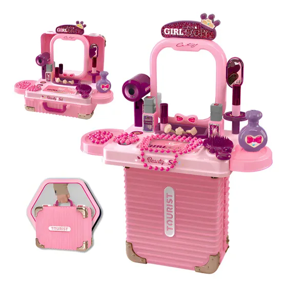 Bancada Penteadeira Infantil 3 Em 1 Maleta 21 Peça Maxi Toys