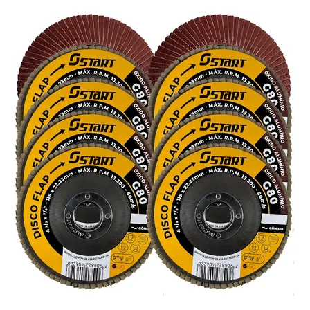 10 Discos Desbaste Flap 115 X 22 Mm 4.1/2'' Esmerilhadeira Grão 80 Amarelo