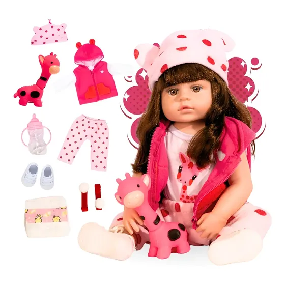 Boneca Bebê Reborn Girafinha Realista Silicone Roupinha