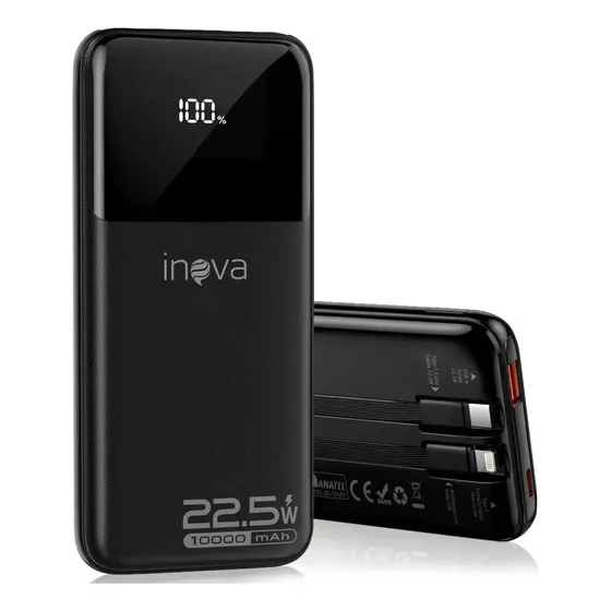 Carregador Portátil Inova Power Bank 10000mAh para iPhone e Samsung Com Carregamento Rápido de 22.5W