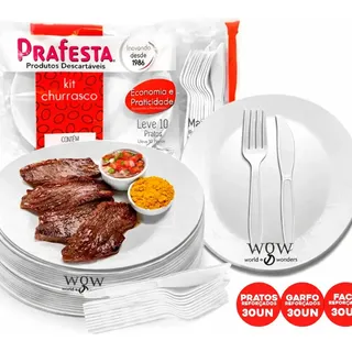 30 Kit Churrasco Faca Garfo Prato Descartável 90 Un Wow World Of Wonders