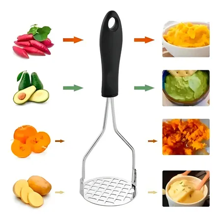 Amassador De Batata Inox Premium Manual Cozinha Fácil Prático Para Purê Massas Legumes E Receitas Gourmet Preto