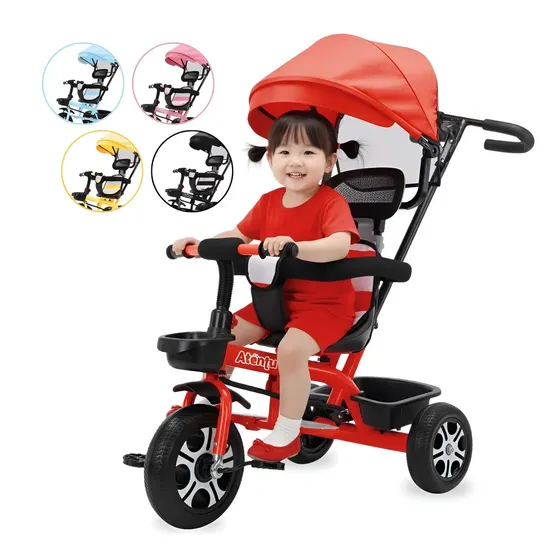 Triciclo Infantil Com Capota E Empurrador Pedal Passeio Vermelho