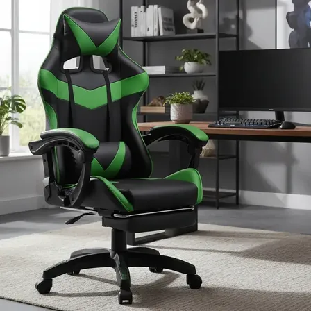 Cadeira De Escritório Gamer Nitro Ergonômica Estofado Couro Sintético Reclinável Altura Ajustável Apoio Para Pés Cor Verde Luvinco