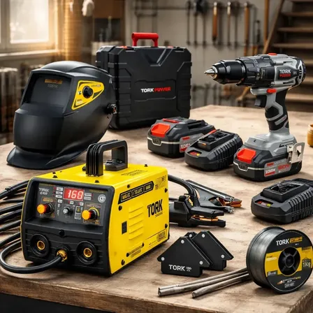 Maquina Solda Mig 160 Sem Gás E Parafusadeira Furadeira Tork Cor Amarelo 127/220v