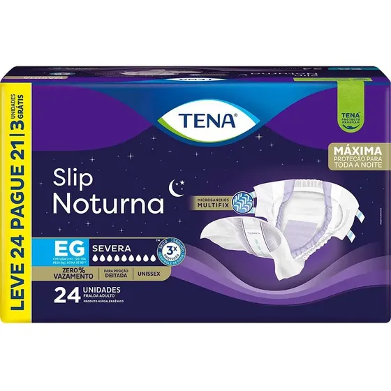 Fralda Adulto Tena Slip Noturna EG Leve 24 Pague 21 Unidades