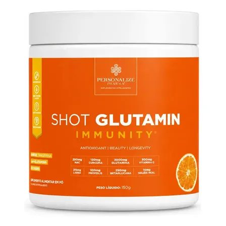Shot Matinal Personalize Pharma de L-Glutamina e NAC para Imunidade Sabor Tangerina 150g