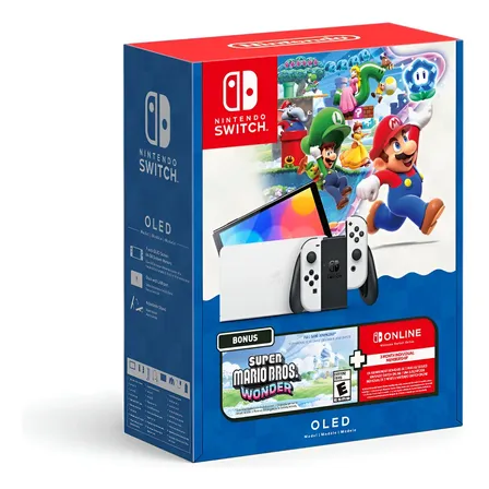 Console Nintendo Switch Oled + Super Mario Wonder + 3m Nso Cor Branca Branco