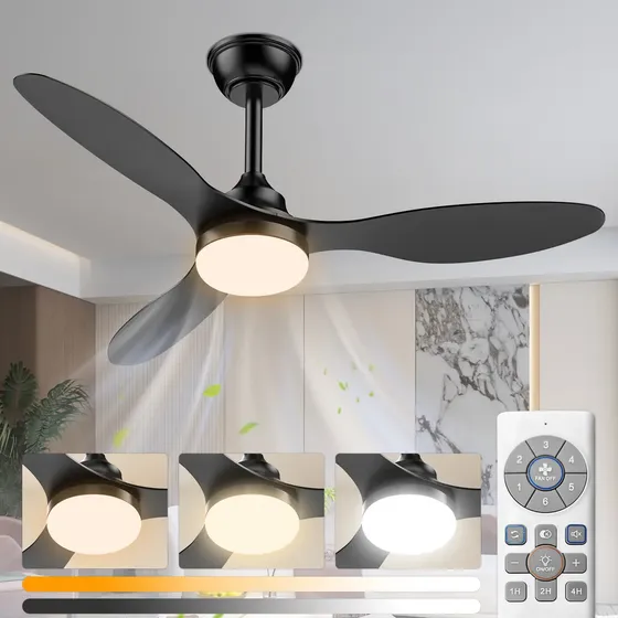 Ventilador de Teto Qfun 42" com Luz LED e Controle Remoto para Quarto