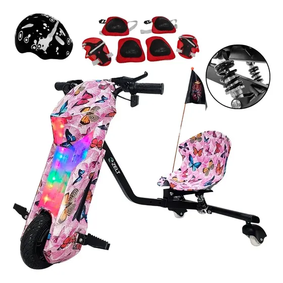 Triciclo Patinete com Amortecedor Elétrico 36v 20km/h Até 120kg Rosa Zelt