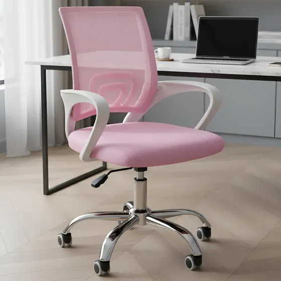 Cadeira De Escritório Begonia Tela Mesh Ergonômica Rosa