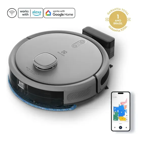 Robô Aspirador Electrolux 4 em 1 Wi-Fi Experience até 1h40 Mapeamento Cinza (ERB61) Bivolt