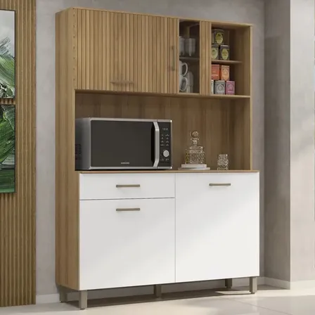 Armario De Cozinha Viena Completo Com 4 Portas 1 Gaveta Cor Ripado Branco Web Home Móveis