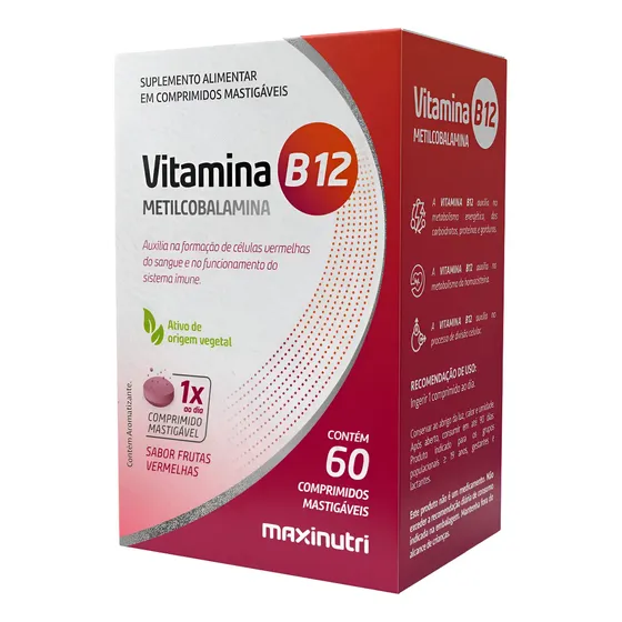 Vitamina B12 Mastigável Zero Açucar 60 Comprimidos Maxinutri Sem Sabor