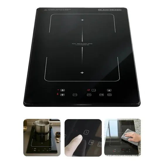 Cooktop De Indução Black+decker 2 Bocas E Tampo Em Vidro Cerâmico Bxichcp2bfz Preto 220v