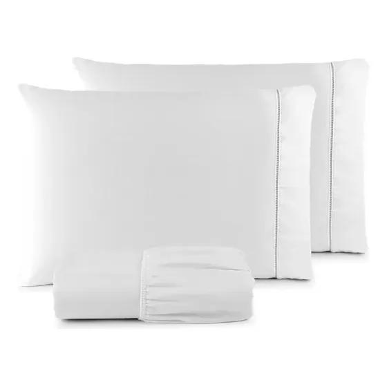 Jogo De Lençol 400 Fios Queen Branco Liso 3 Peças Com Elástico Padrão Hotel