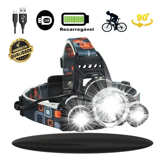 Lanterna De Cabeça Profissional Recarregável 3 Leds Potentes Lanterna Preto Luz Branco Yellow Seller