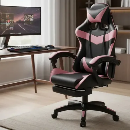 Cadeira De Escritório Gamer Nitro Ergonômica Estofado Couro Sintético Reclinável Altura Ajustável Apoio Para Pés Cor Rosa Luvinco