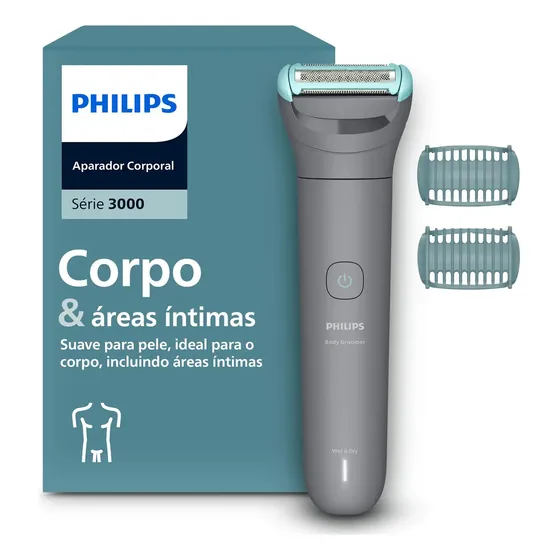 Philips Aparador de pelos Body Groomer Série 3000 para Corpo e Região Íntima Pele lisa com mais conforto | Apara e raspa com conforto| Uso seco e molhado | 80 min sem fio | BG3480/15