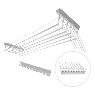 Varal Individual De Teto 130cm Com 08 Varetas Em Alumínio Branco