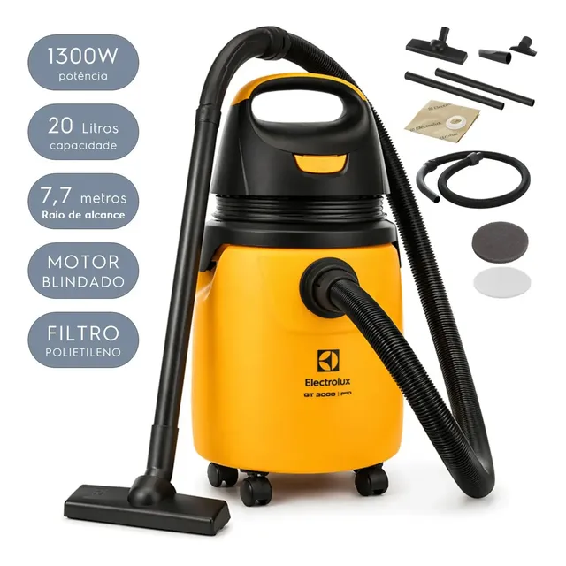 Aspirador de Pó e Água 1300W 20L total 18L util Electrolux Potente Função Sopro Limpeza Profunda protetor térmico GT30N