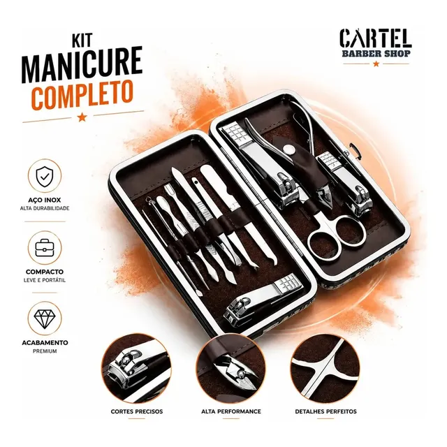Kit Cortador De Unha Portátil Estojo Alicate Manicure 12 Pç - Desencravador De Unha Manicure Alicate Lixa Profissional Tesoura Empurrador De Cutículas Pinça Portátil Dobrável