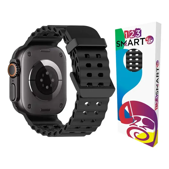 123smart Pulseira De Silicone Esportiva Com Fivela Preto Para Apple Watch Ultra 1 2 E 3 49mm Iwatch 11 10 9 8 7 6 5 4 3 2 1 44mm 45mm 46mm 49mm Preto 2.2 Cm
