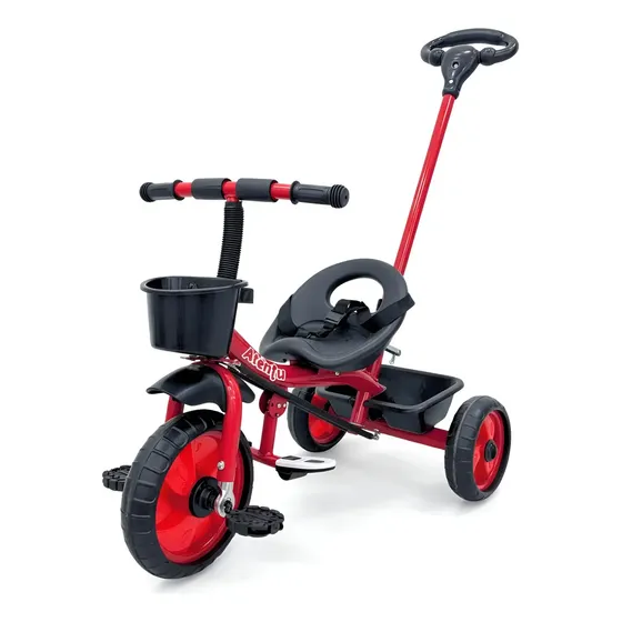 Triciclo Infantil Com Pedal Empurrador Brinquedo Passeio Vermelho