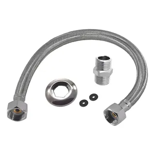 Engate Mangueira 2 Fêmeas 40cm 1/2 Flexíveltrançado Aço Inox Prateado Cromado