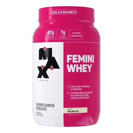 Whey Protein 900g Femini Whey Protein Max Titanium Baunilha Proteína e Colágeno